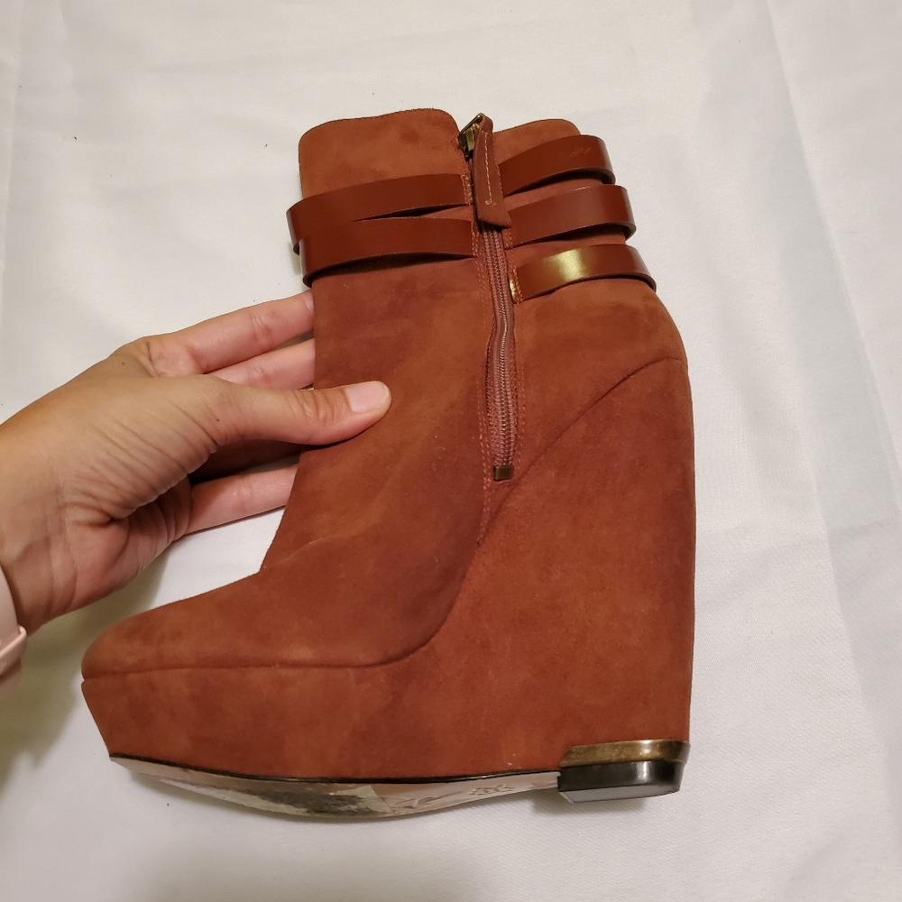 Joan and David brown suede wedge ankle boots 6